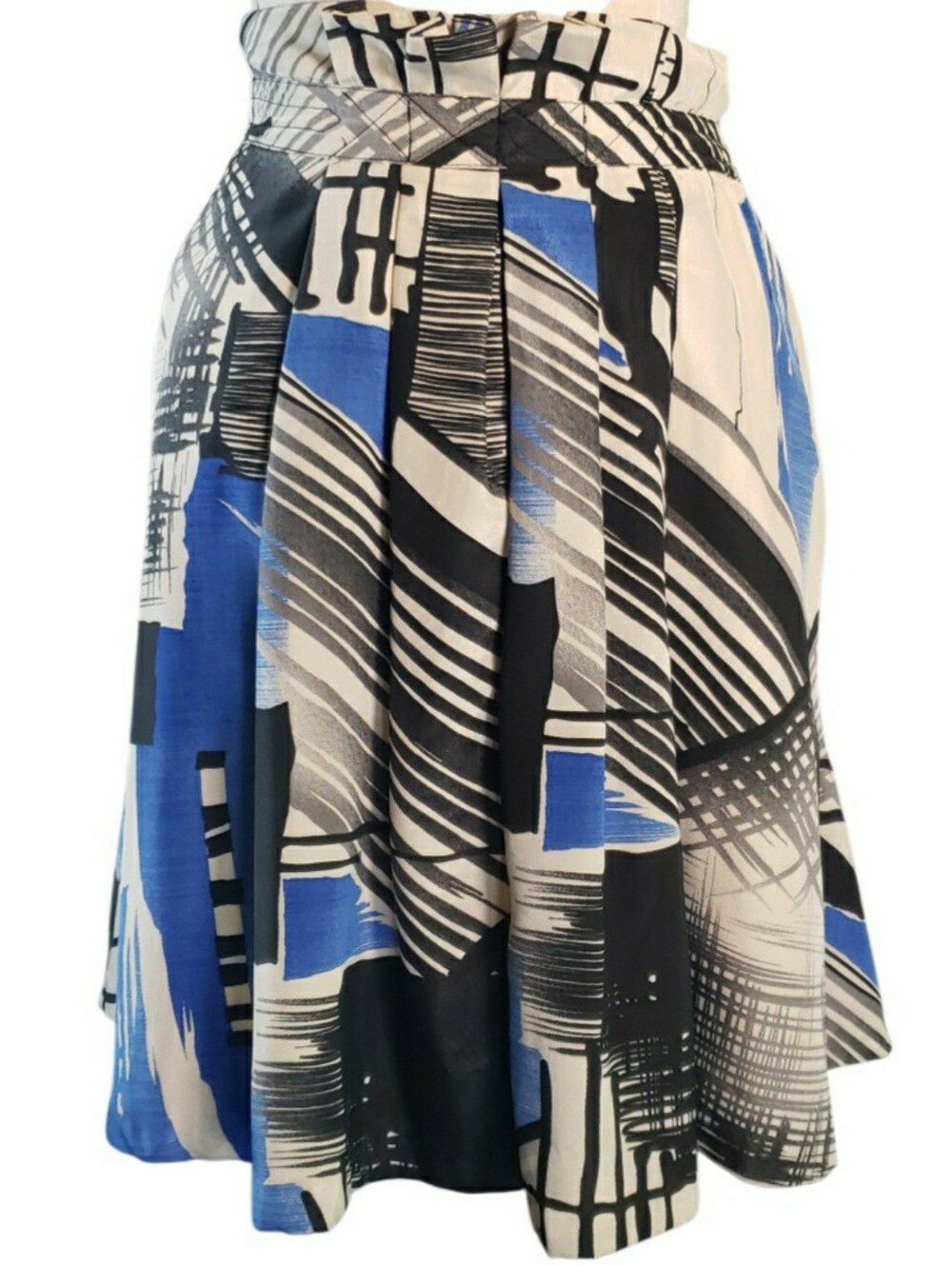 Forever21 Blue Abstract Modernest Pleated Vtg Mini Skirt ASOTV Back To School L